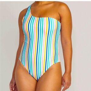🌈 Old Navy Vertical Rainbow Stripes One-Shoulder One-Piece Swimsuit (Size 3X) 🌈